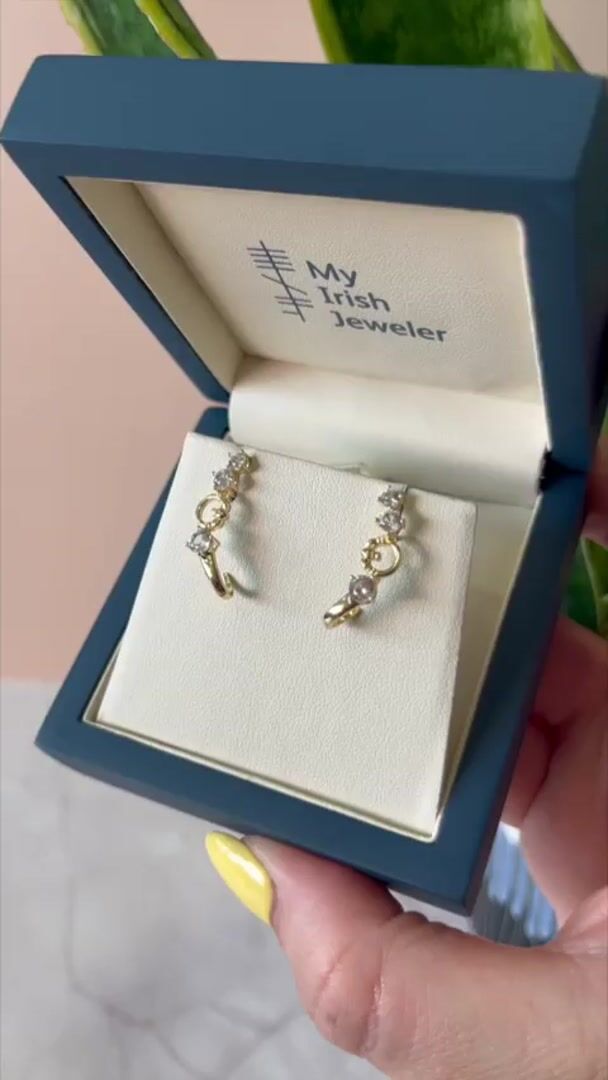 White Sapphire and Gold Vermeil Claddagh Earrings Video