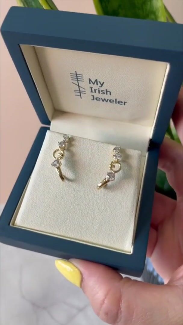 White Sapphire and Gold Vermeil Claddagh Earrings Video