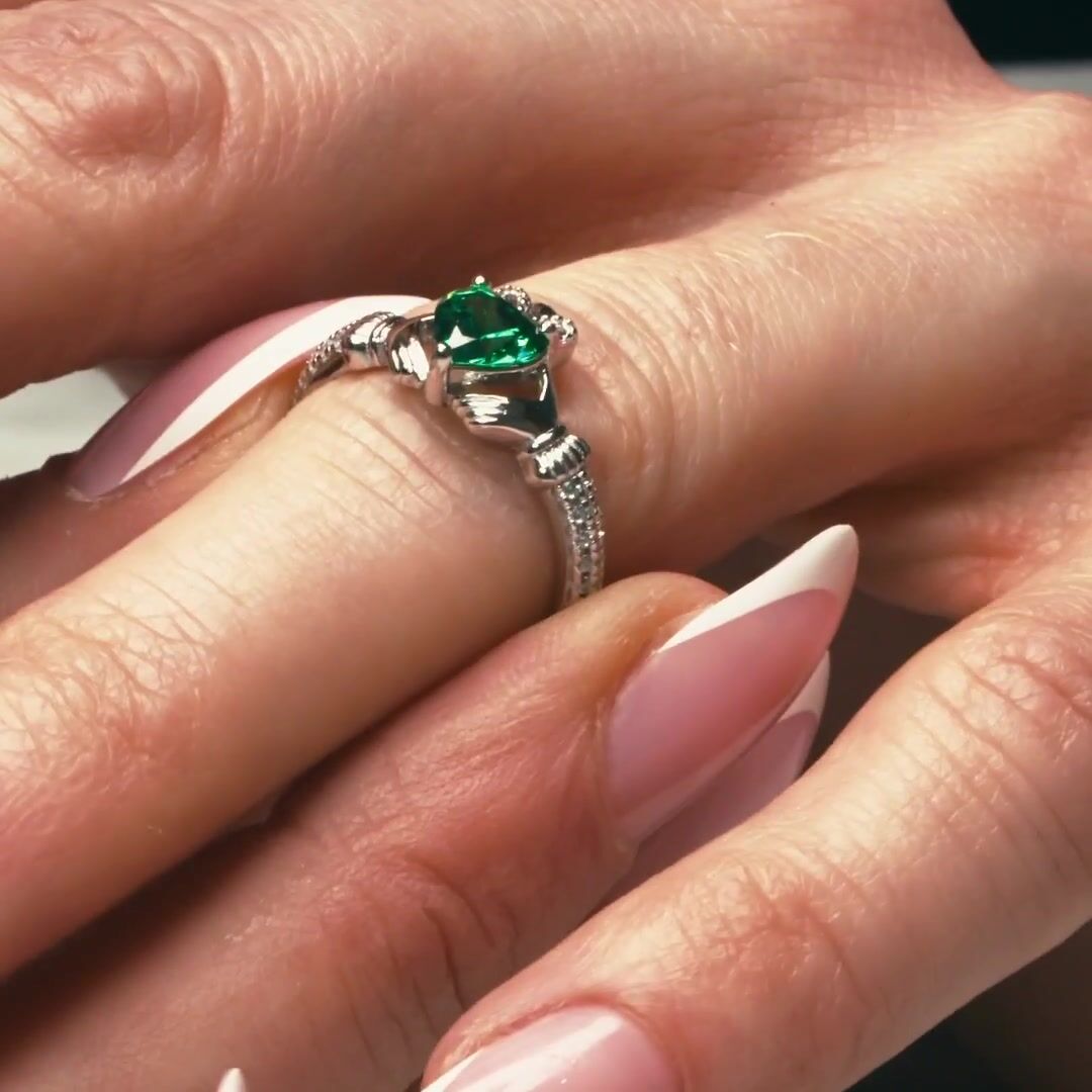 Sterling Silver Claddagh Birthstone Ring Video