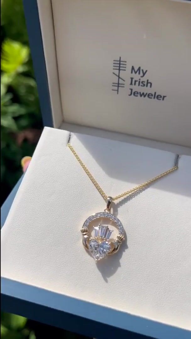 Claddagh Diamond Necklace and Earring Gift Set Video