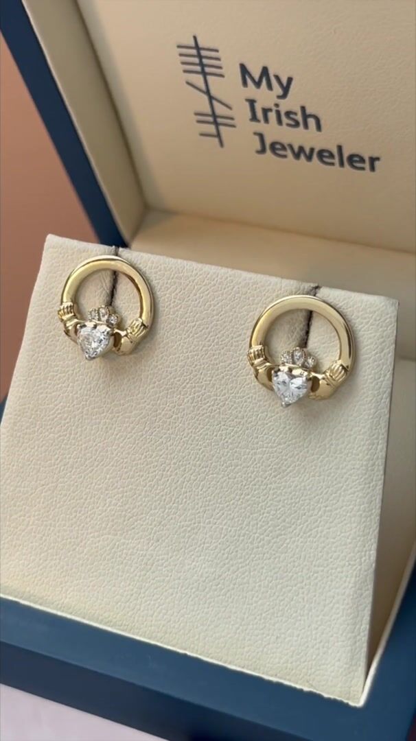 Luxury Diamond Claddagh Earrings Video