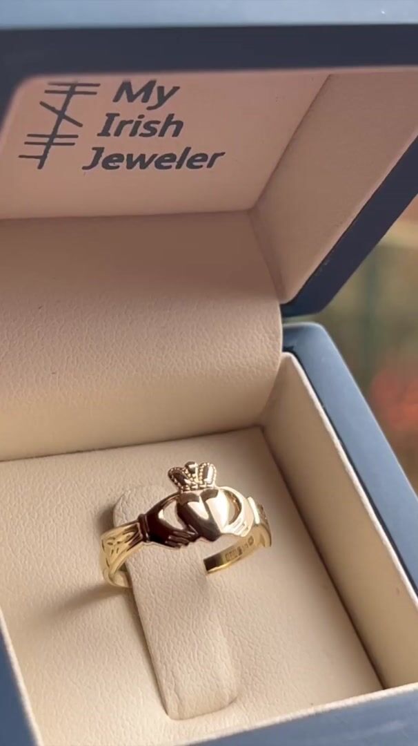 Gold Claddagh Ring with Trinity Knot Cuffs Video