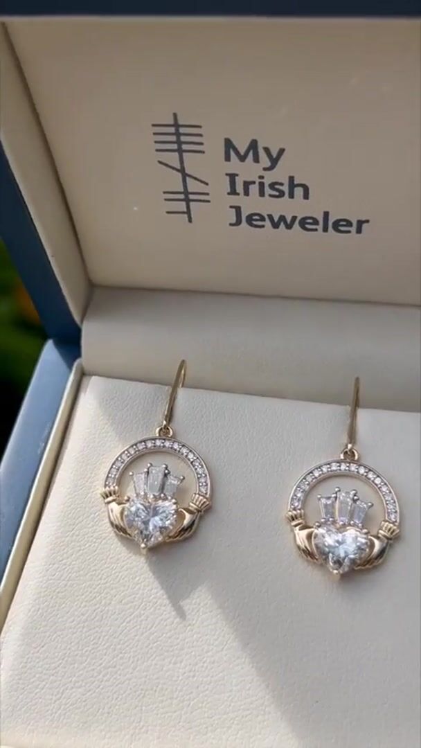Luxury Diamond Claddagh Earrings Video