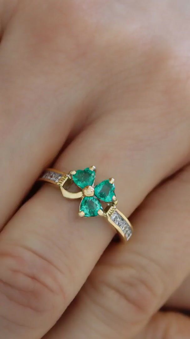 Emerald and Diamond Shamrock Ring Video