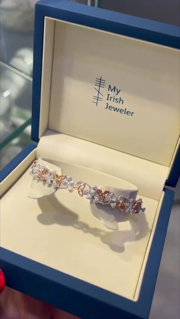 Sterling Silver Rose Gold Plate Shamrock Trinity Knot Bangle Video