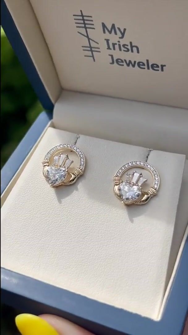 Luxury Diamond Claddagh Earrings Video