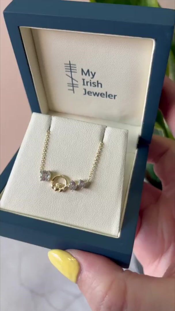 White Sapphire and Gold Vermeil Claddagh Necklace Video