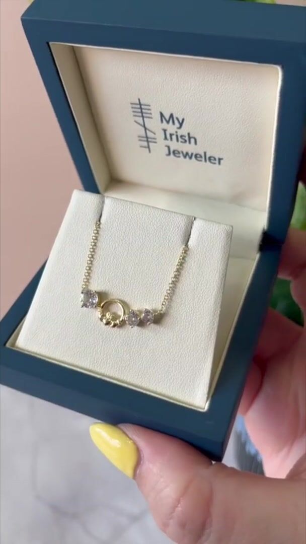 White Sapphire and Gold Vermeil Claddagh Necklace Video