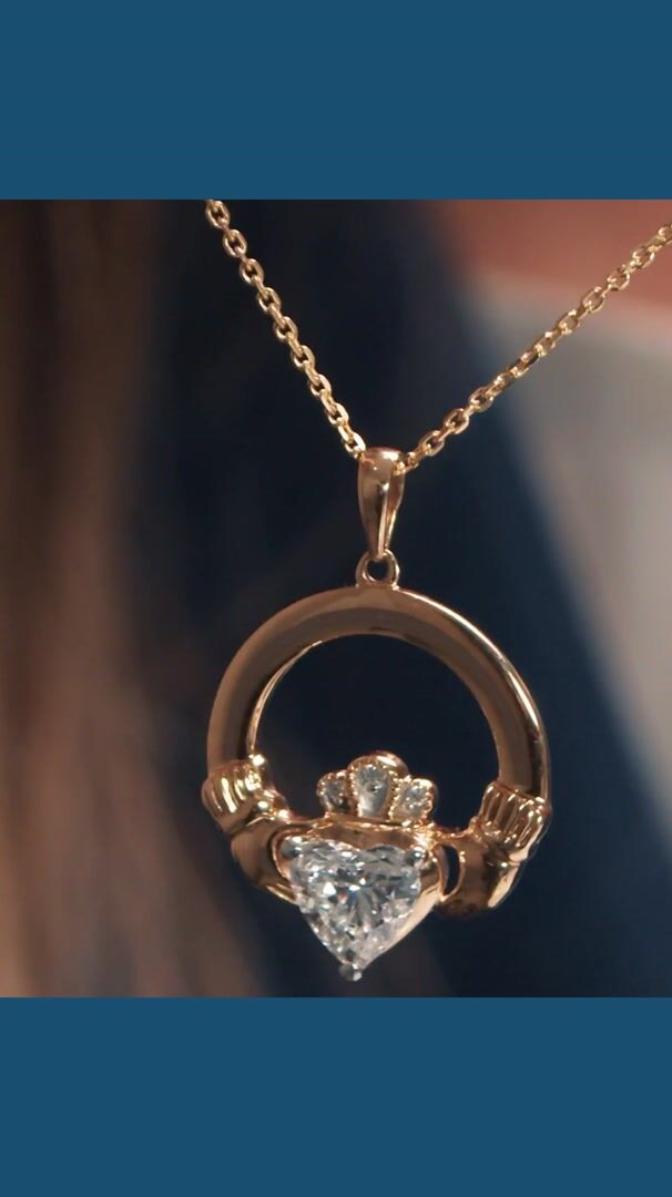 Luxury 1 ct Diamond Claddagh Necklace Video