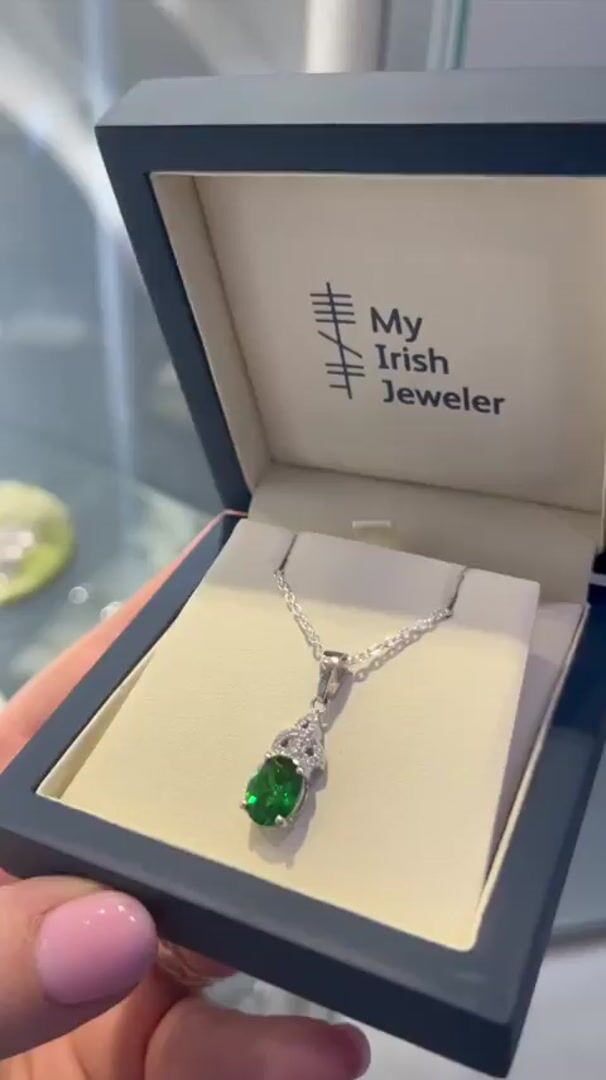Silver Oval Green CZ Trinity Knot Gift Set Video